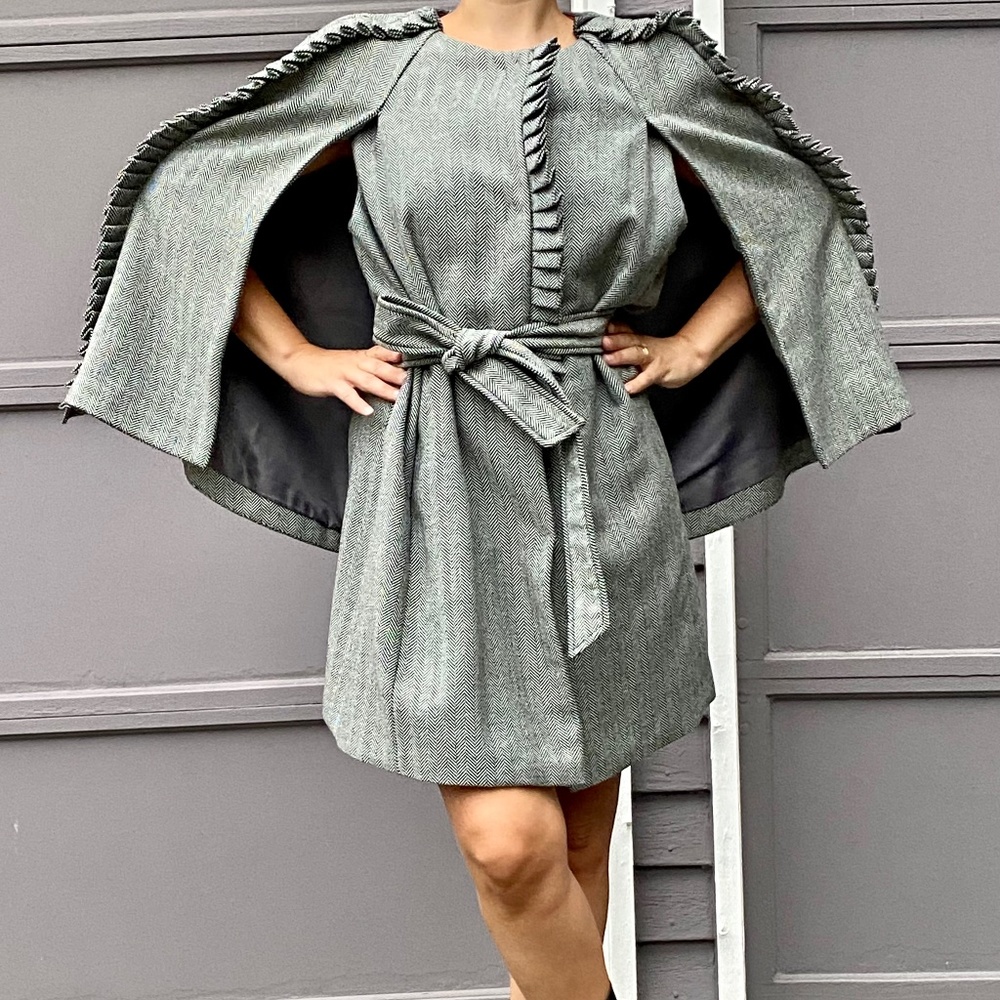 Winter Gray Wool Coat Cape Dress BANANA REPUBLICxOlivia Palermo Christmas ready